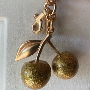 Bag Charm Sparkly Golden Glitter Cherry Keychain Purse Charm NWOT